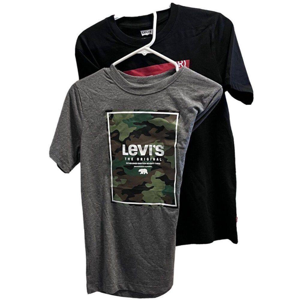 Levi's Boys Short Sleeve Logo Cotton Blend Crew Neck T Shirt Set 2 Pack SZ 14-16